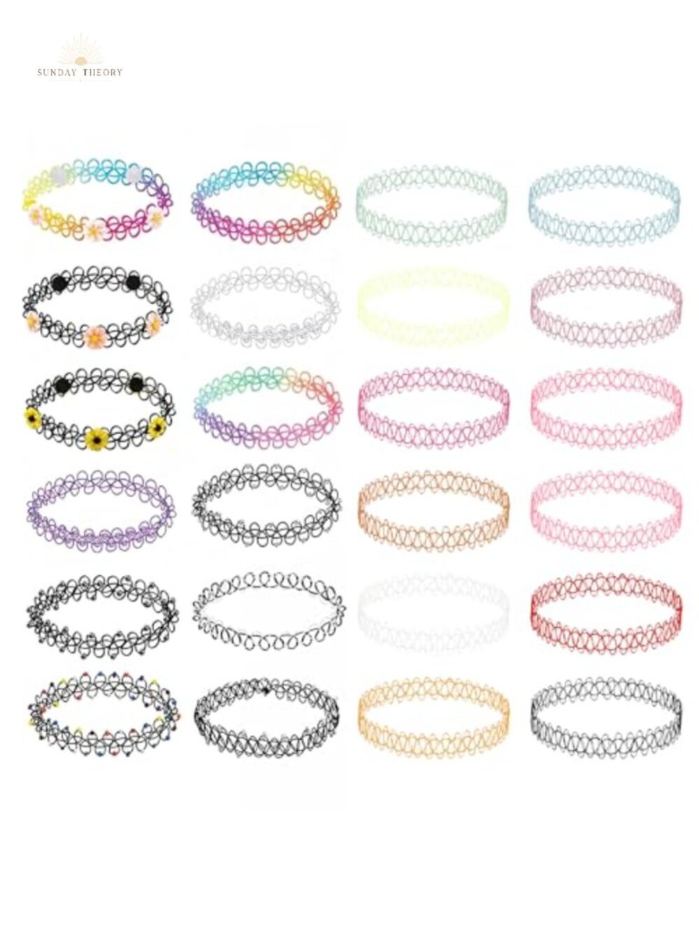24PC Stretchy Tattoo Choker Necklaces Set - 90s Y2K Henna Style Jewelry for